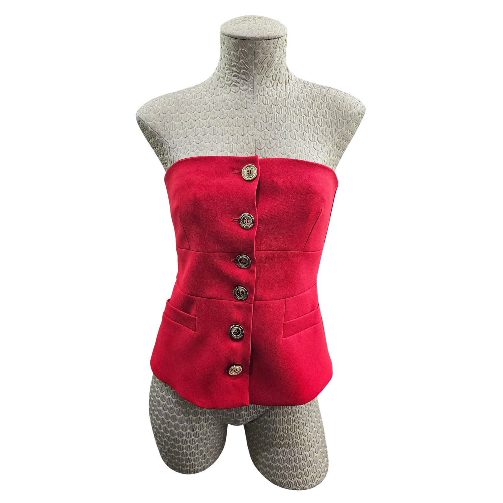Pinko Tucuman Top Crepe Stretch Women 4 Red Sexy Strapless Button Front Corset